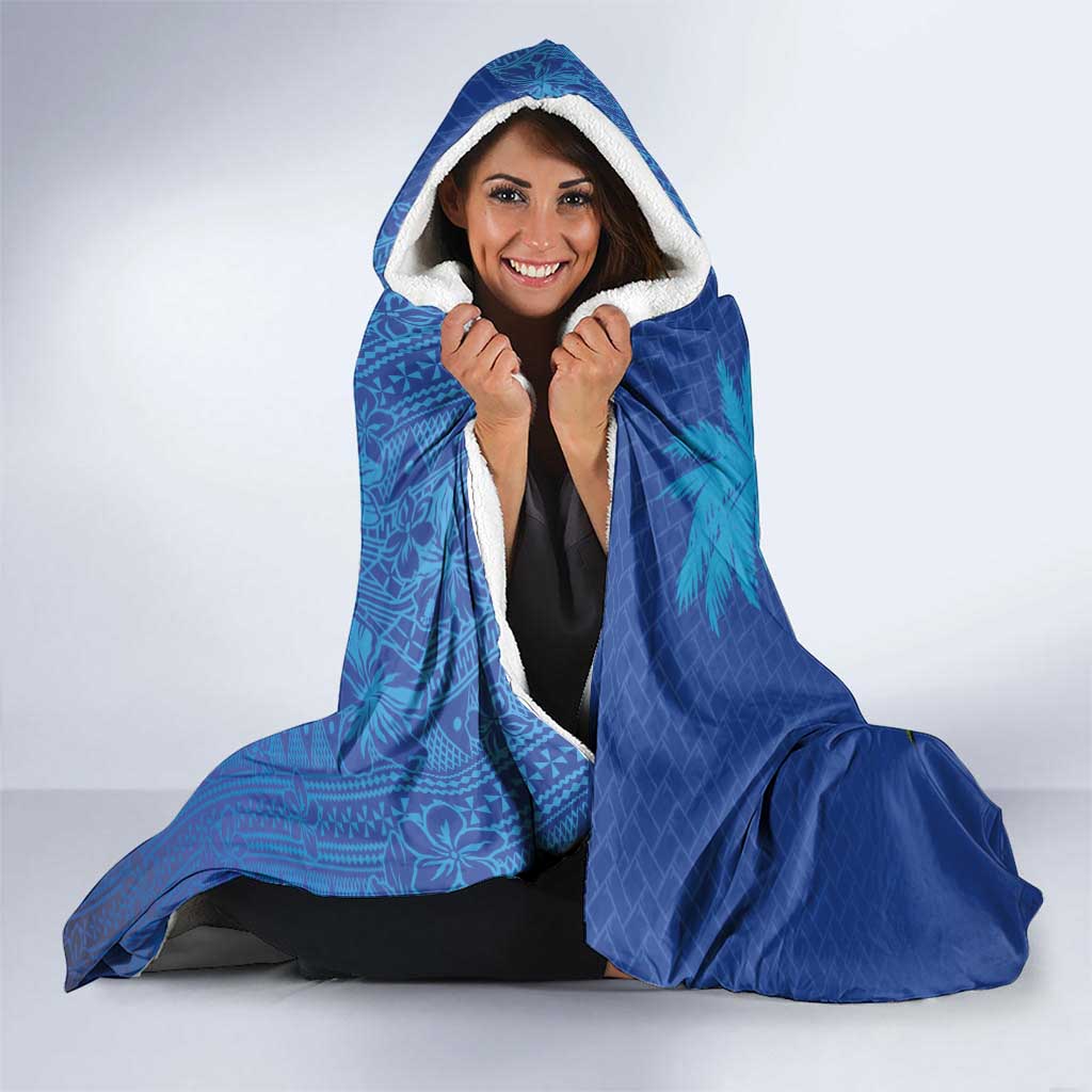 Fiji Bula Hooded Blanket Tropical Plants with Palm Tree and Iguana Colorful