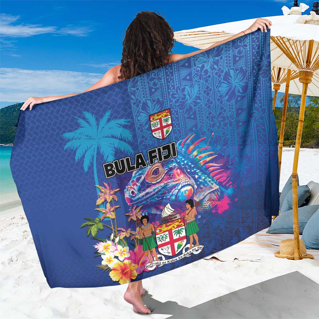 Fiji Bula Sarong Tropical Plants with Palm Tree and Iguana Colorful LT03 One Size 44 x 66 inches Blue - Polynesian Pride