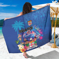 Fiji Bula Sarong Tropical Plants with Palm Tree and Iguana Colorful LT03 One Size 44 x 66 inches Blue - Polynesian Pride
