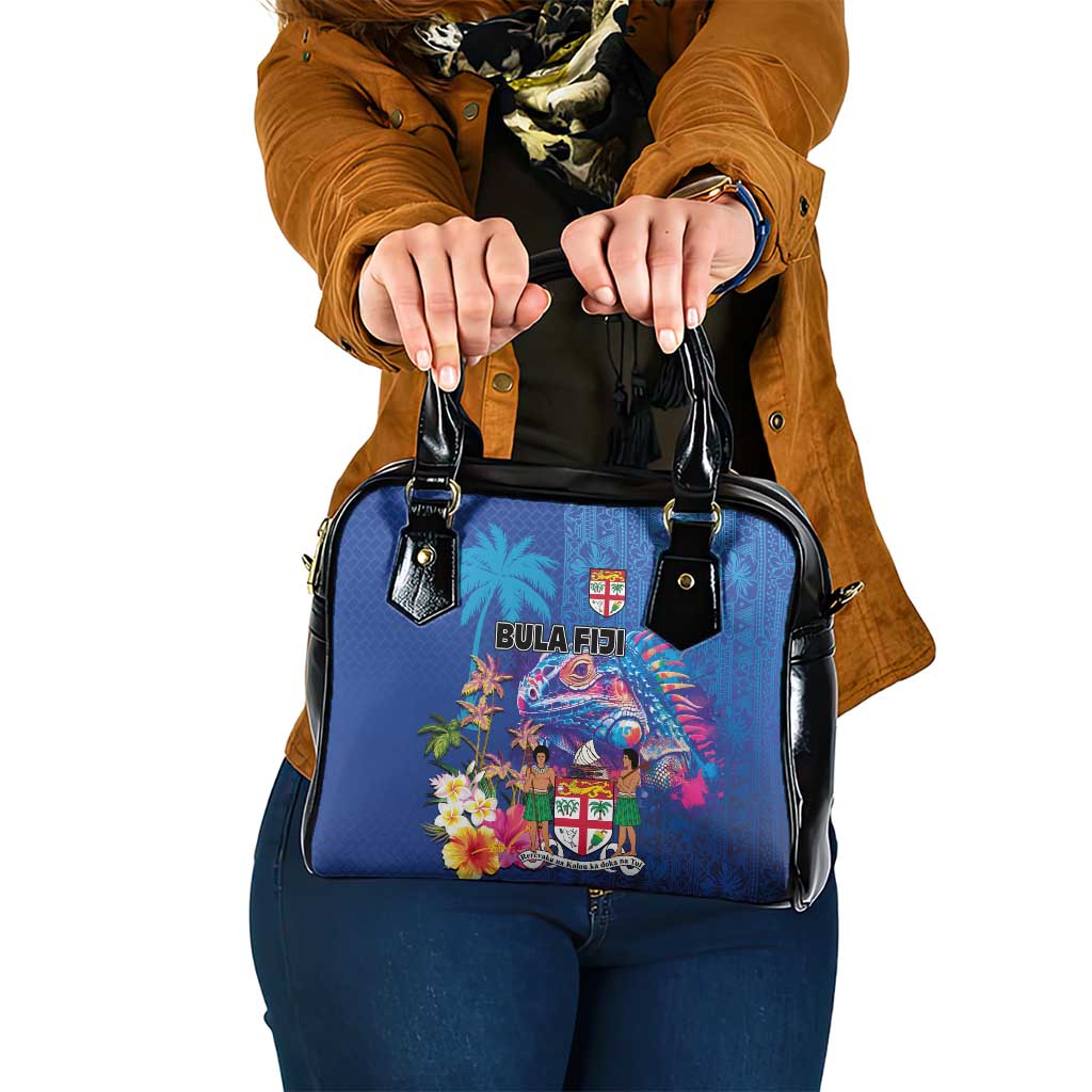 Fiji Bula Shoulder Handbag Tropical Plants with Palm Tree and Iguana Colorful