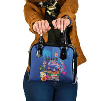 Fiji Bula Shoulder Handbag Tropical Plants with Palm Tree and Iguana Colorful