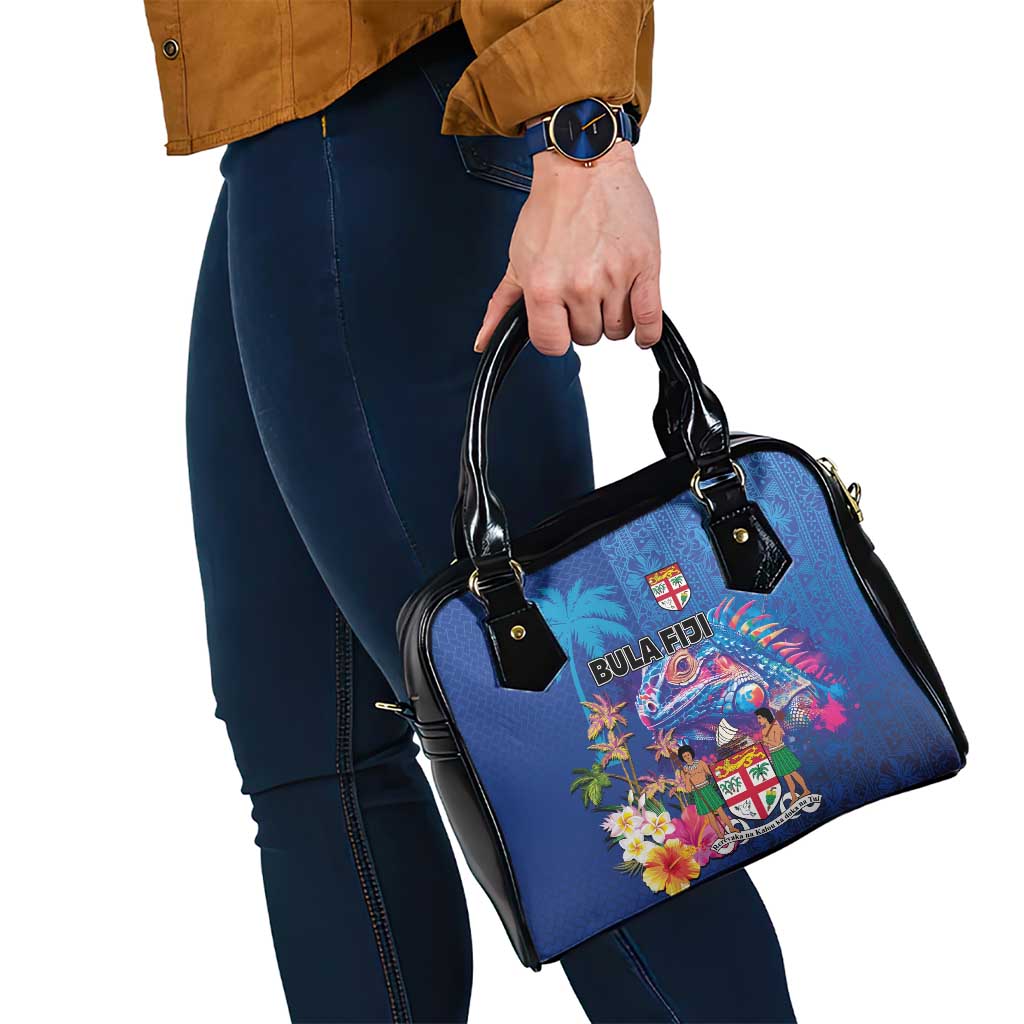 Fiji Bula Shoulder Handbag Tropical Plants with Palm Tree and Iguana Colorful