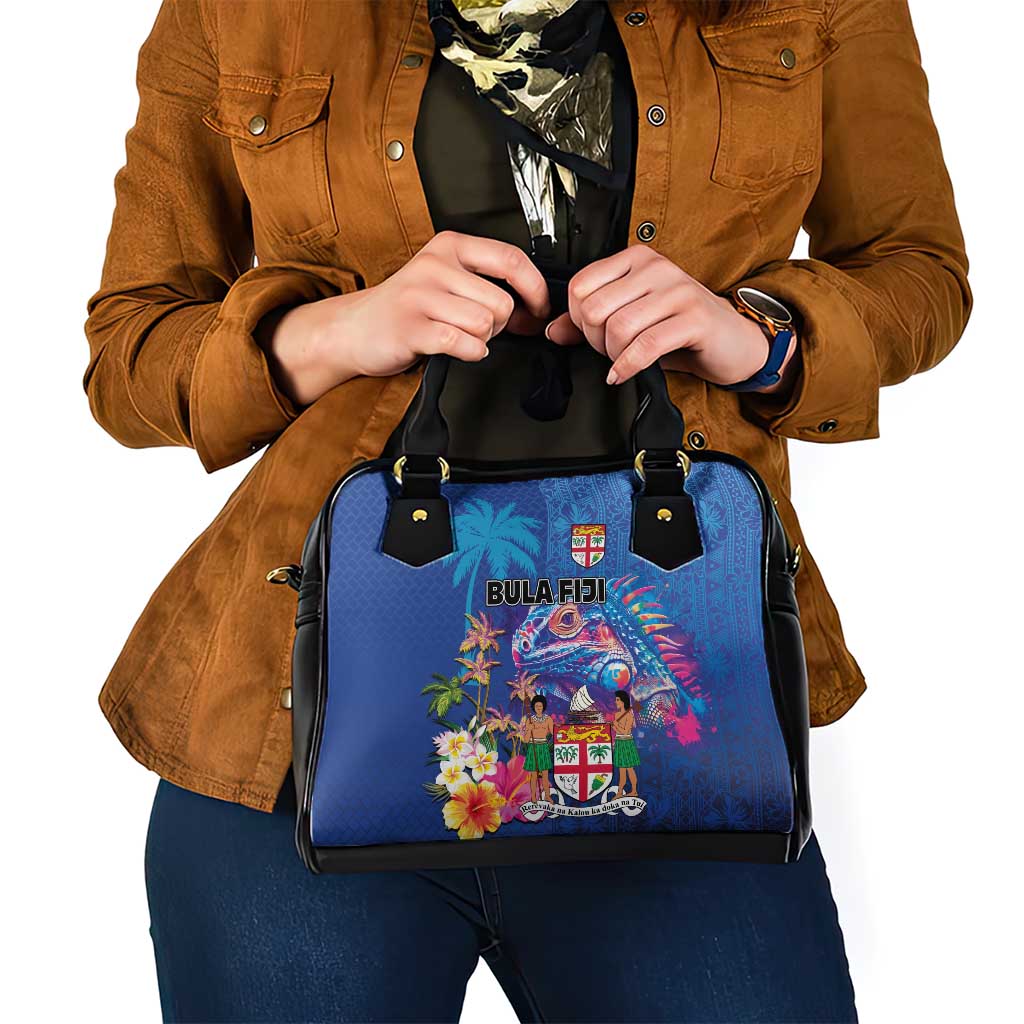 Fiji Bula Shoulder Handbag Tropical Plants with Palm Tree and Iguana Colorful