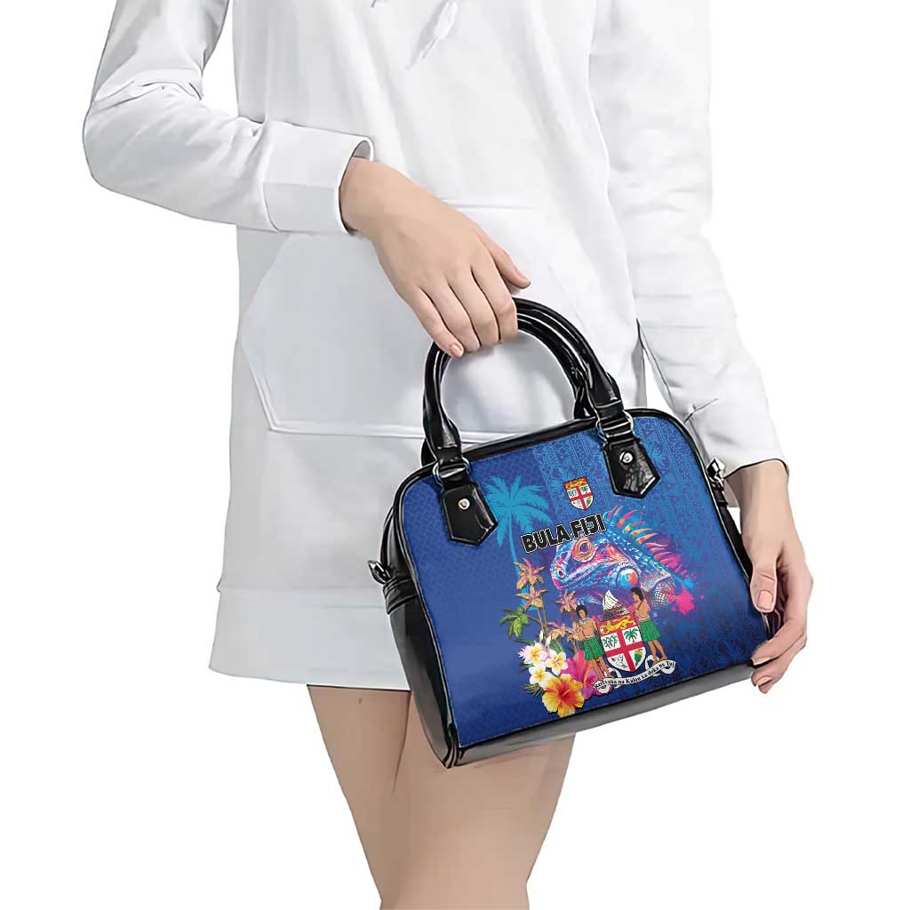 Fiji Bula Shoulder Handbag Tropical Plants with Palm Tree and Iguana Colorful
