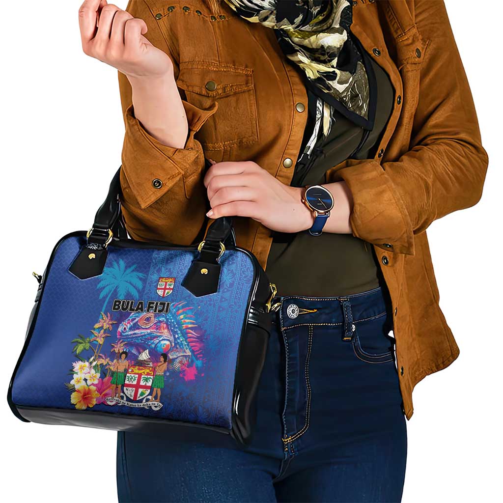 Fiji Bula Shoulder Handbag Tropical Plants with Palm Tree and Iguana Colorful
