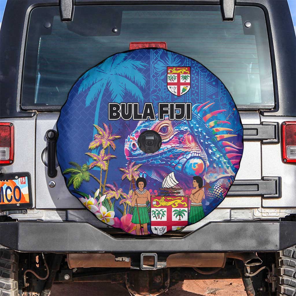 Fiji Bula Spare Tire Cover Tropical Plants with Palm Tree and Iguana Colorful LT03 Blue - Polynesian Pride