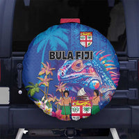 Fiji Bula Spare Tire Cover Tropical Plants with Palm Tree and Iguana Colorful LT03 No hole Blue - Polynesian Pride