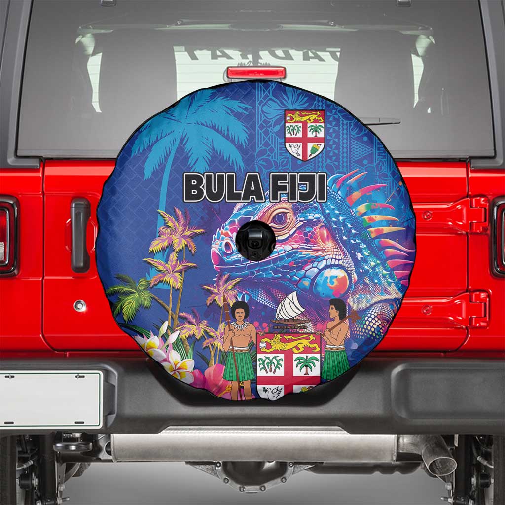 Fiji Bula Spare Tire Cover Tropical Plants with Palm Tree and Iguana Colorful LT03 - Polynesian Pride