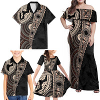 Fiji Traditional Masi Family Matching Off Shoulder Maxi Dress and Hawaiian Shirt Tapa Art Palm Leaves Pattern LT03 - Polynesian Pride