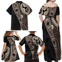 Fiji Traditional Masi Family Matching Off Shoulder Maxi Dress and Hawaiian Shirt Tapa Art Palm Leaves Pattern LT03 - Polynesian Pride