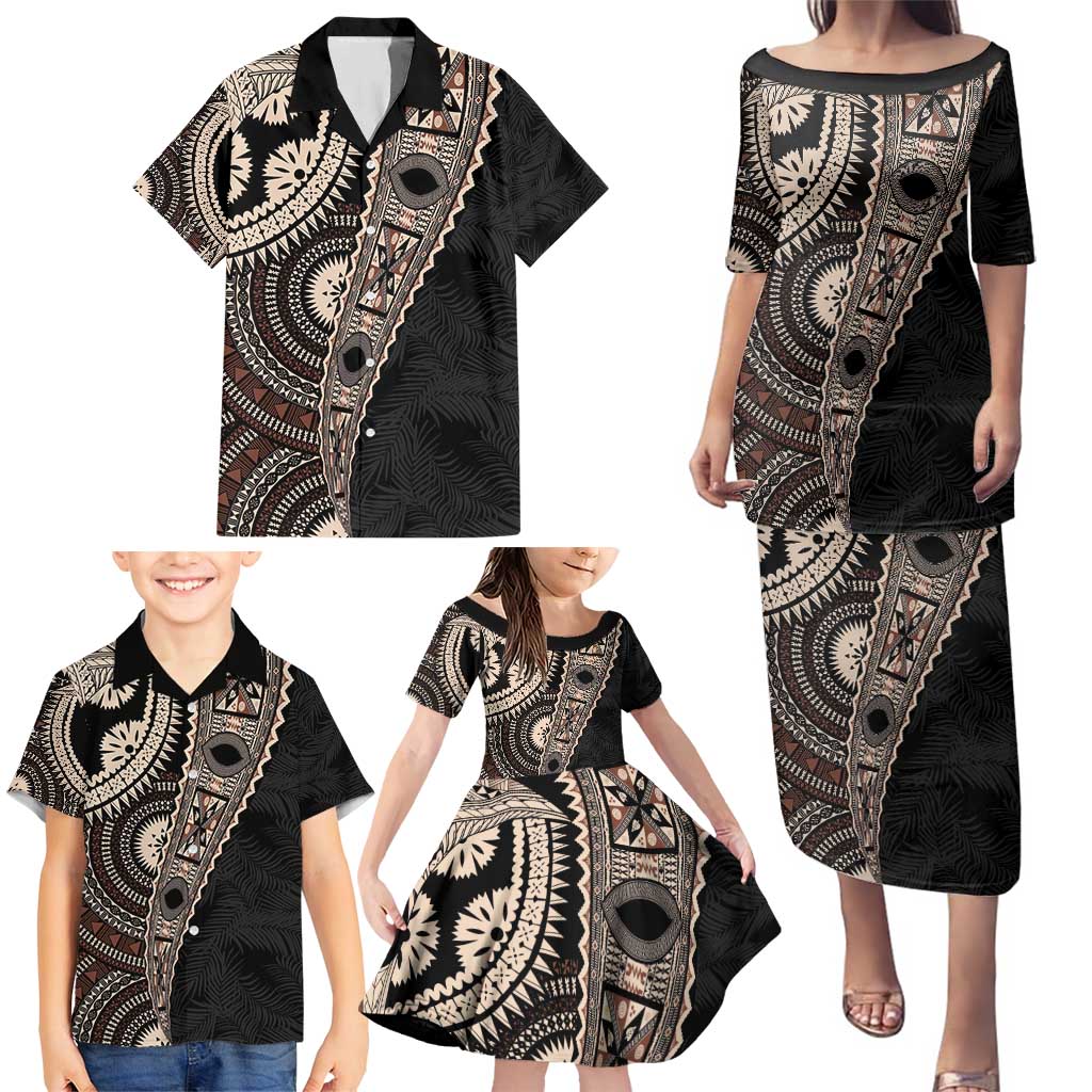 Fiji Traditional Masi Family Matching Puletasi and Hawaiian Shirt Tapa Art Palm Leaves Pattern LT03 - Polynesian Pride