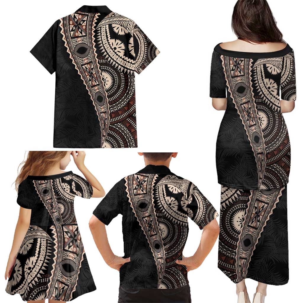 Fiji Traditional Masi Family Matching Puletasi and Hawaiian Shirt Tapa Art Palm Leaves Pattern LT03 - Polynesian Pride