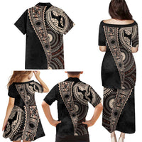Fiji Traditional Masi Family Matching Puletasi and Hawaiian Shirt Tapa Art Palm Leaves Pattern LT03 - Polynesian Pride