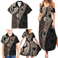 Fiji Traditional Masi Family Matching Summer Maxi Dress and Hawaiian Shirt Tapa Art Palm Leaves Pattern LT03 - Polynesian Pride