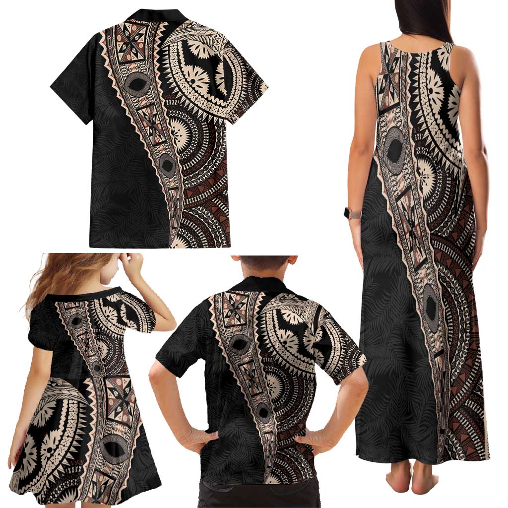 Fiji Traditional Masi Family Matching Tank Maxi Dress and Hawaiian Shirt Tapa Art Palm Leaves Pattern LT03 - Polynesian Pride