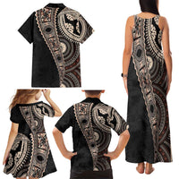 Fiji Traditional Masi Family Matching Tank Maxi Dress and Hawaiian Shirt Tapa Art Palm Leaves Pattern LT03 - Polynesian Pride