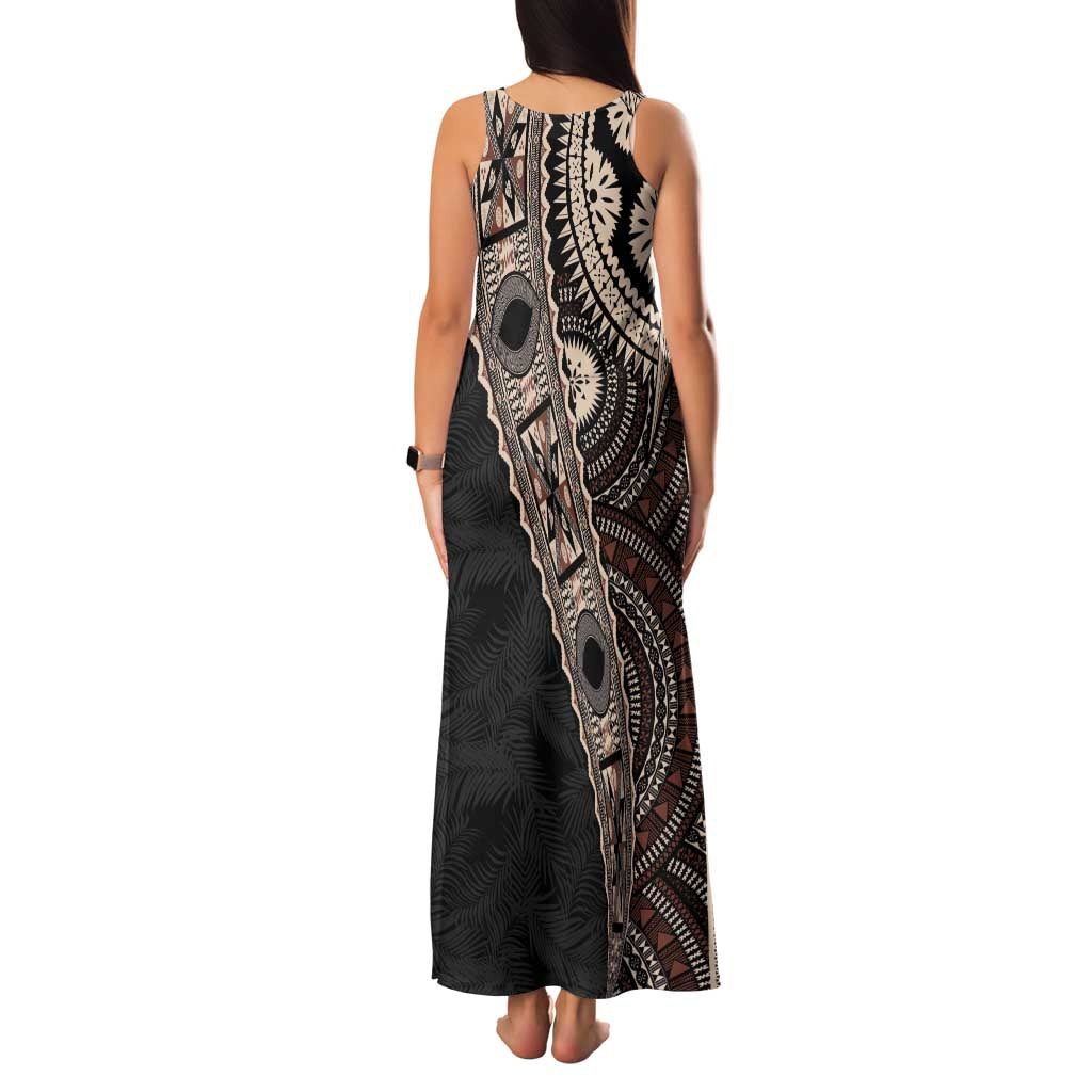 Fiji Traditional Masi Family Matching Tank Maxi Dress and Hawaiian Shirt Tapa Art Palm Leaves Pattern LT03 - Polynesian Pride