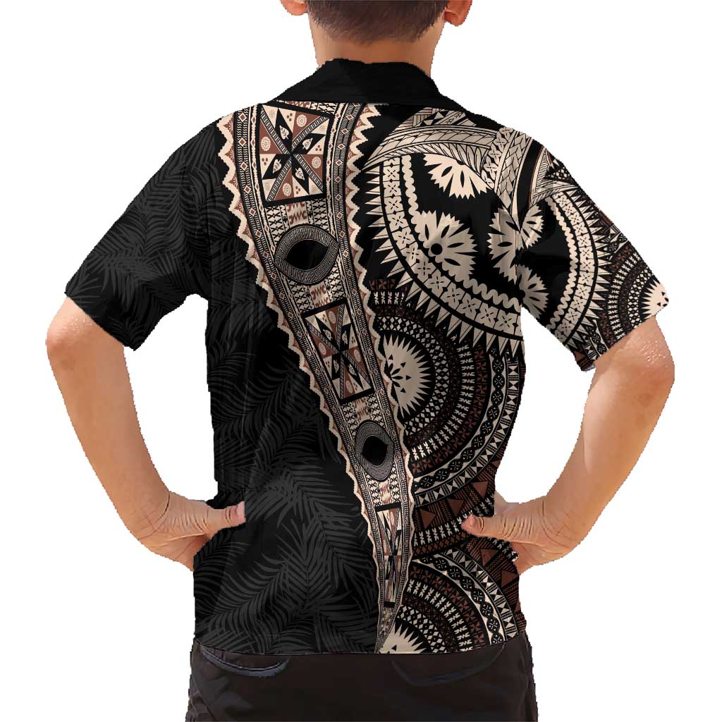Fiji Traditional Masi Kid Hawaiian Shirt Tapa Art Palm Leaves Pattern