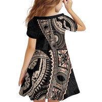 Fiji Traditional Masi Kid Short Sleeve Dress Tapa Art Palm Leaves Pattern
