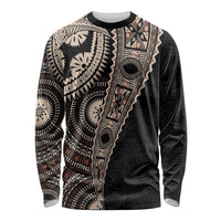 Fiji Traditional Masi Long Sleeve Shirt Tapa Art Palm Leaves Pattern LT03 Unisex Brown - Polynesian Pride
