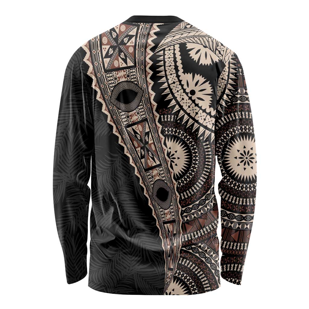 Fiji Traditional Masi Long Sleeve Shirt Tapa Art Palm Leaves Pattern LT03 - Polynesian Pride