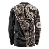 Fiji Traditional Masi Long Sleeve Shirt Tapa Art Palm Leaves Pattern LT03 - Polynesian Pride