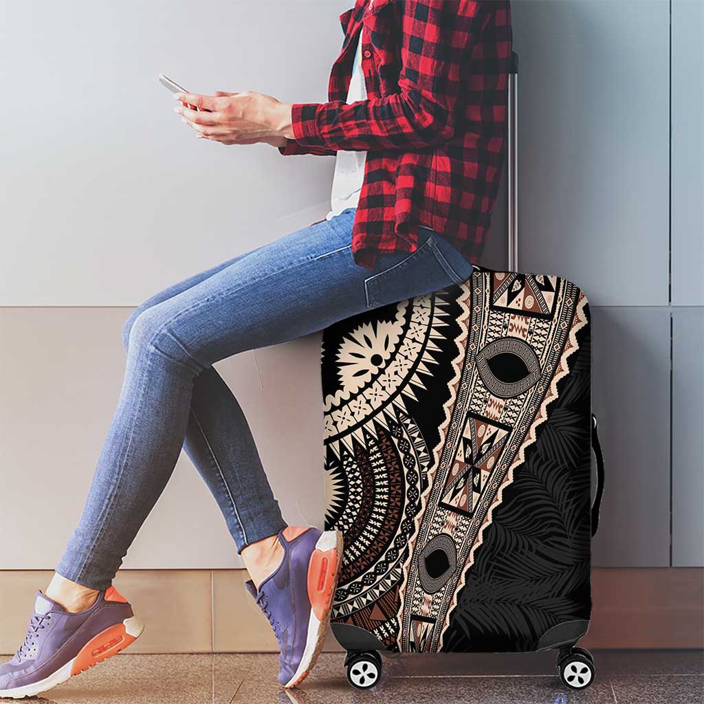 Fiji Traditional Masi Luggage Cover Tapa Art Palm Leaves Pattern