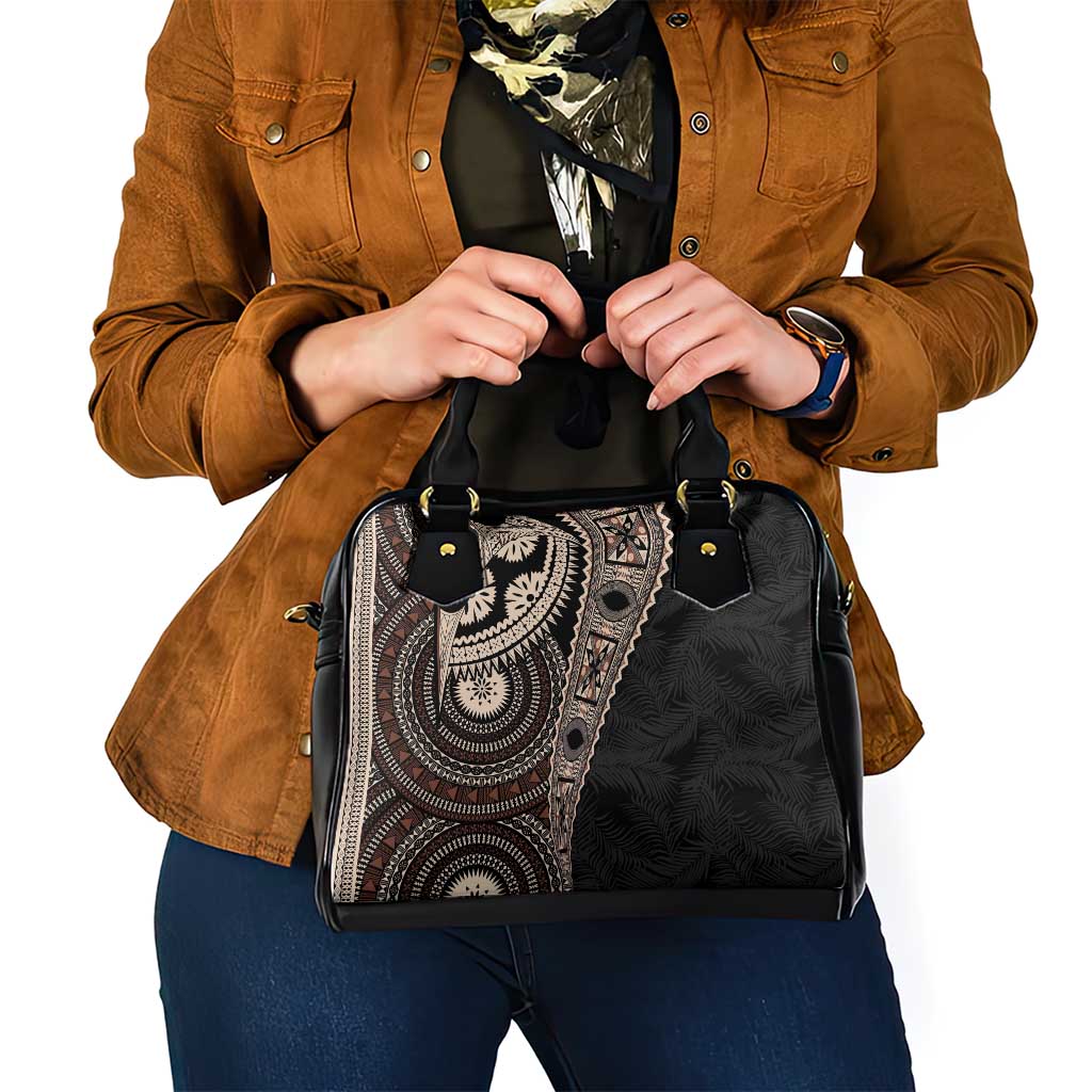 Fiji Traditional Masi Shoulder Handbag Tapa Art Palm Leaves Pattern