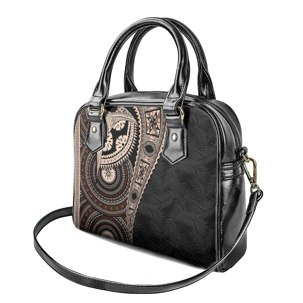 Fiji Traditional Masi Shoulder Handbag Tapa Art Palm Leaves Pattern