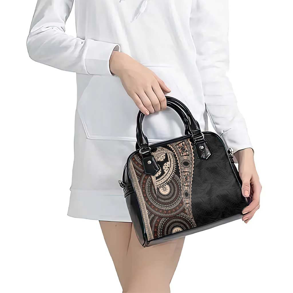 Fiji Traditional Masi Shoulder Handbag Tapa Art Palm Leaves Pattern