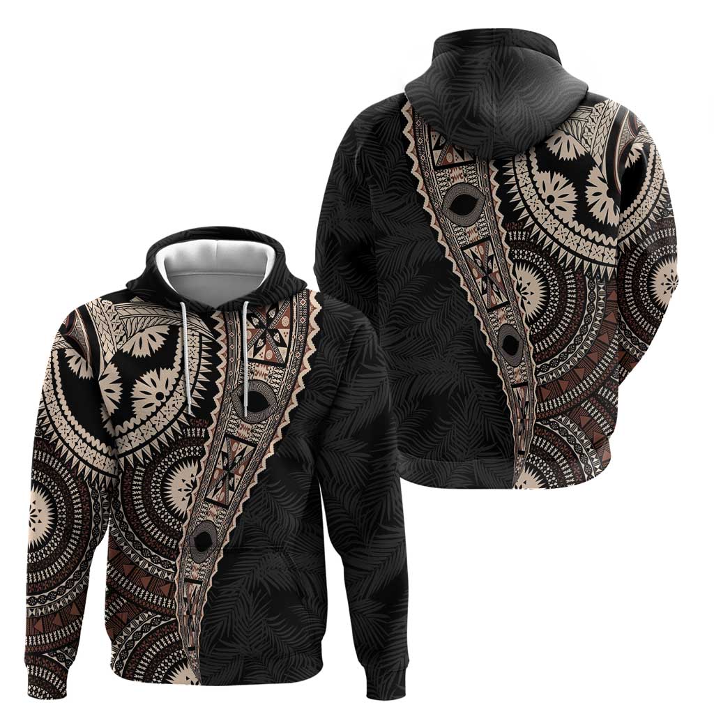 Fiji Traditional Masi Zip Hoodie Tapa Art Palm Leaves Pattern