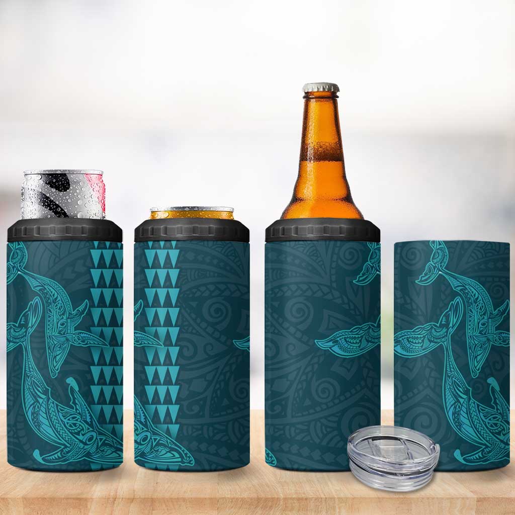 Aloha Hawaii Whale Kakau and Polynesian Tattoo 4 in 1 Can Cooler Tumbler Turquoise Color LT03 - Polynesian Pride