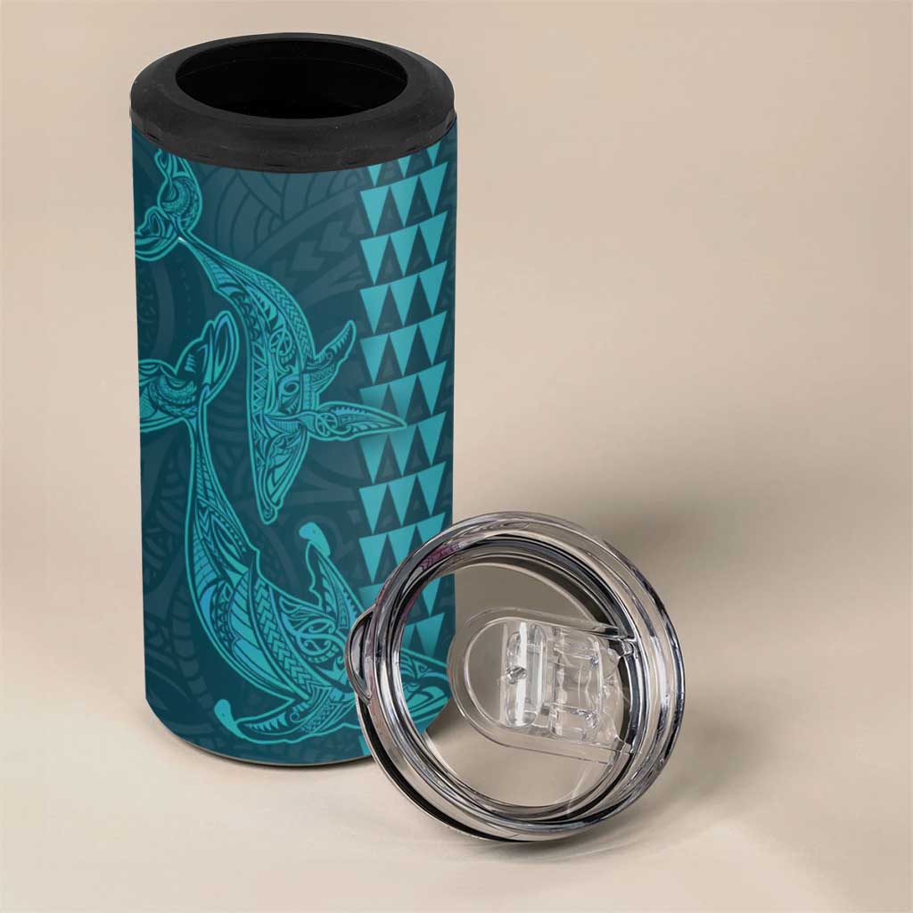 Aloha Hawaii Whale Kakau and Polynesian Tattoo 4 in 1 Can Cooler Tumbler Turquoise Color LT03 - Polynesian Pride