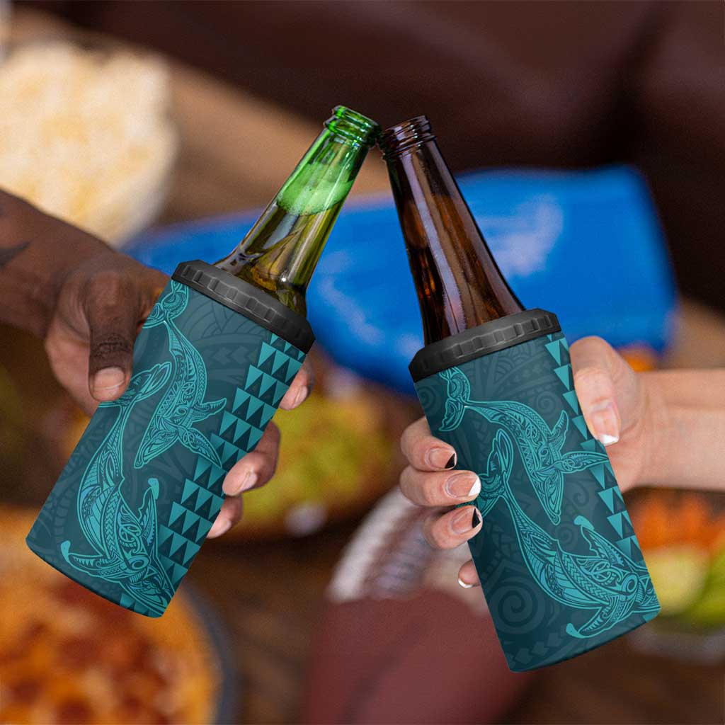 Aloha Hawaii Whale Kakau and Polynesian Tattoo 4 in 1 Can Cooler Tumbler Turquoise Color LT03 - Polynesian Pride