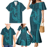 Aloha Hawaii Whale Kakau and Polynesian Tattoo Family Matching Mermaid Dress and Hawaiian Shirt Turquoise Color LT03 - Polynesian Pride