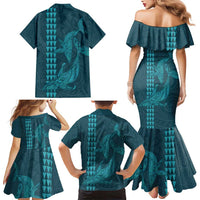 Aloha Hawaii Whale Kakau and Polynesian Tattoo Family Matching Mermaid Dress and Hawaiian Shirt Turquoise Color LT03 - Polynesian Pride