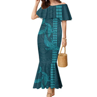 Aloha Hawaii Whale Kakau and Polynesian Tattoo Family Matching Mermaid Dress and Hawaiian Shirt Turquoise Color LT03 Mom's Dress Turquoise - Polynesian Pride