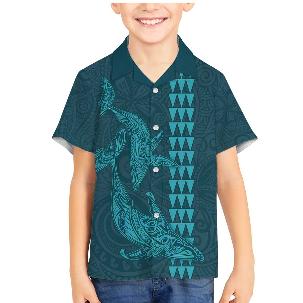 Aloha Hawaii Whale Kakau and Polynesian Tattoo Family Matching Mermaid Dress and Hawaiian Shirt Turquoise Color LT03 Son's Shirt Turquoise - Polynesian Pride
