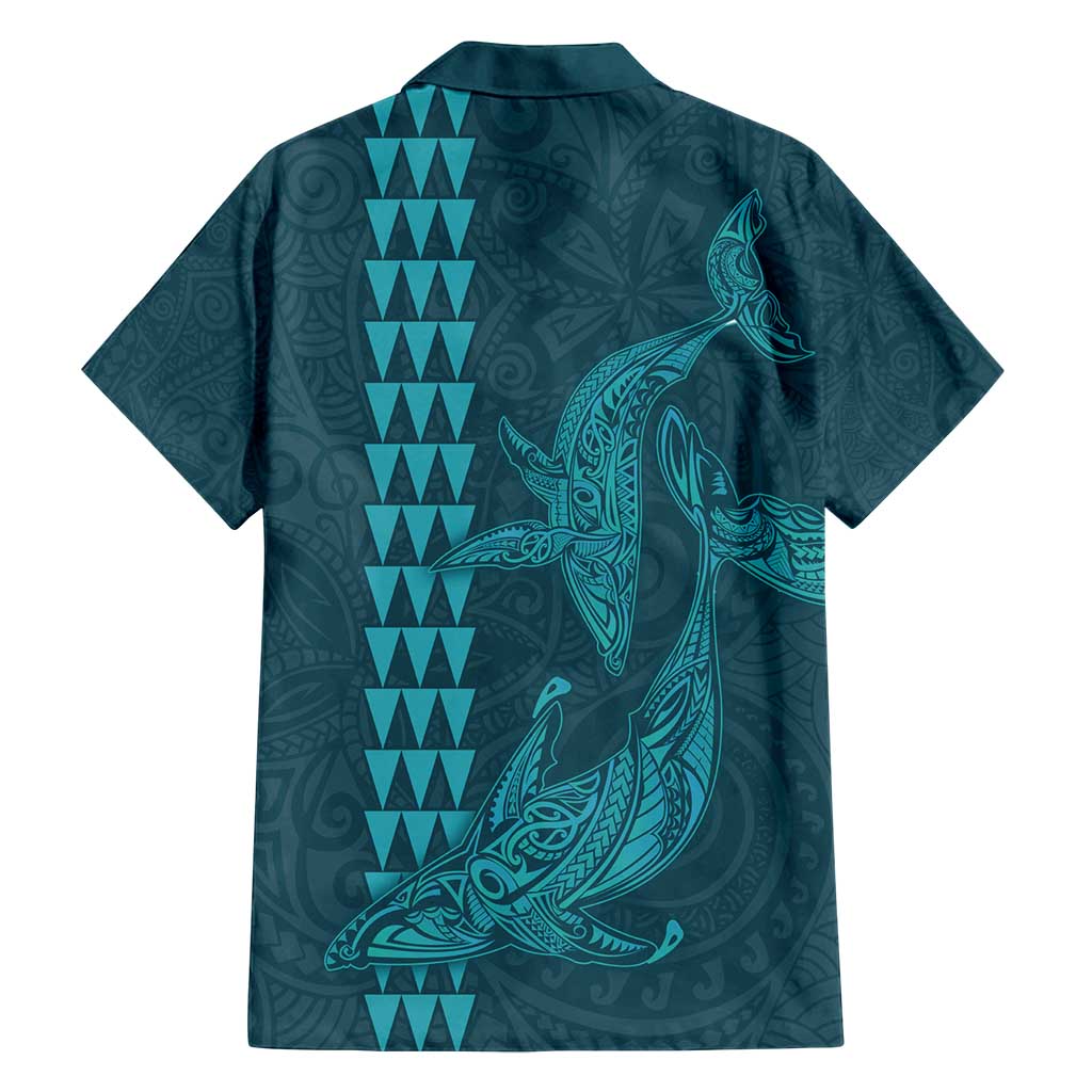 Aloha Hawaii Whale Kakau and Polynesian Tattoo Family Matching Off Shoulder Maxi Dress and Hawaiian Shirt Turquoise Color LT03 - Polynesian Pride