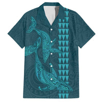 Aloha Hawaii Whale Kakau and Polynesian Tattoo Family Matching Summer Maxi Dress and Hawaiian Shirt Turquoise Color