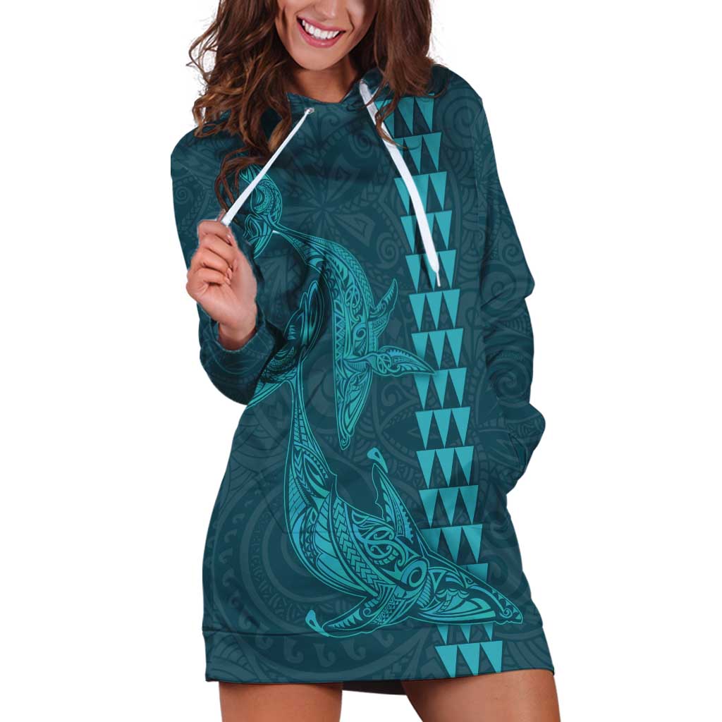 Aloha Hawaii Whale Kakau and Polynesian Tattoo Hoodie Dress Turquoise Color LT03 Turquoise - Polynesian Pride