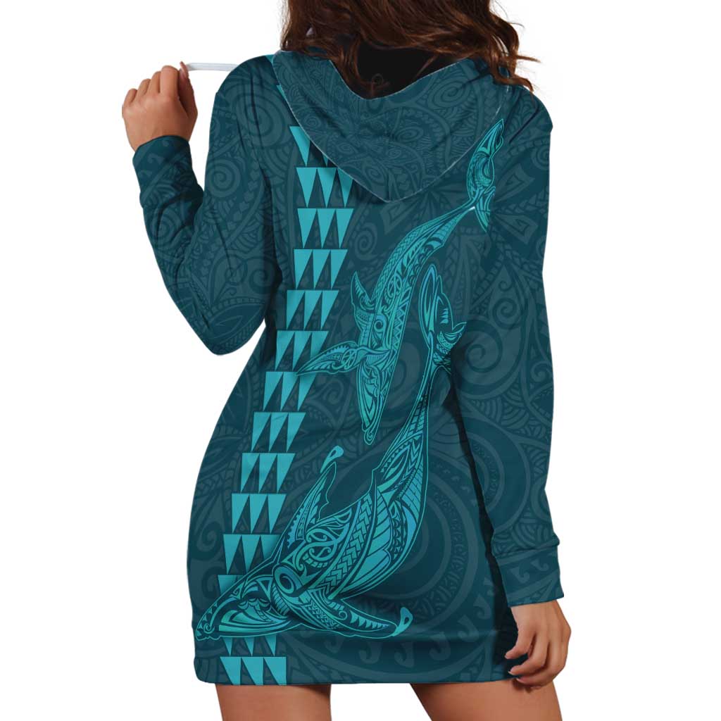Aloha Hawaii Whale Kakau and Polynesian Tattoo Hoodie Dress Turquoise Color LT03 - Polynesian Pride