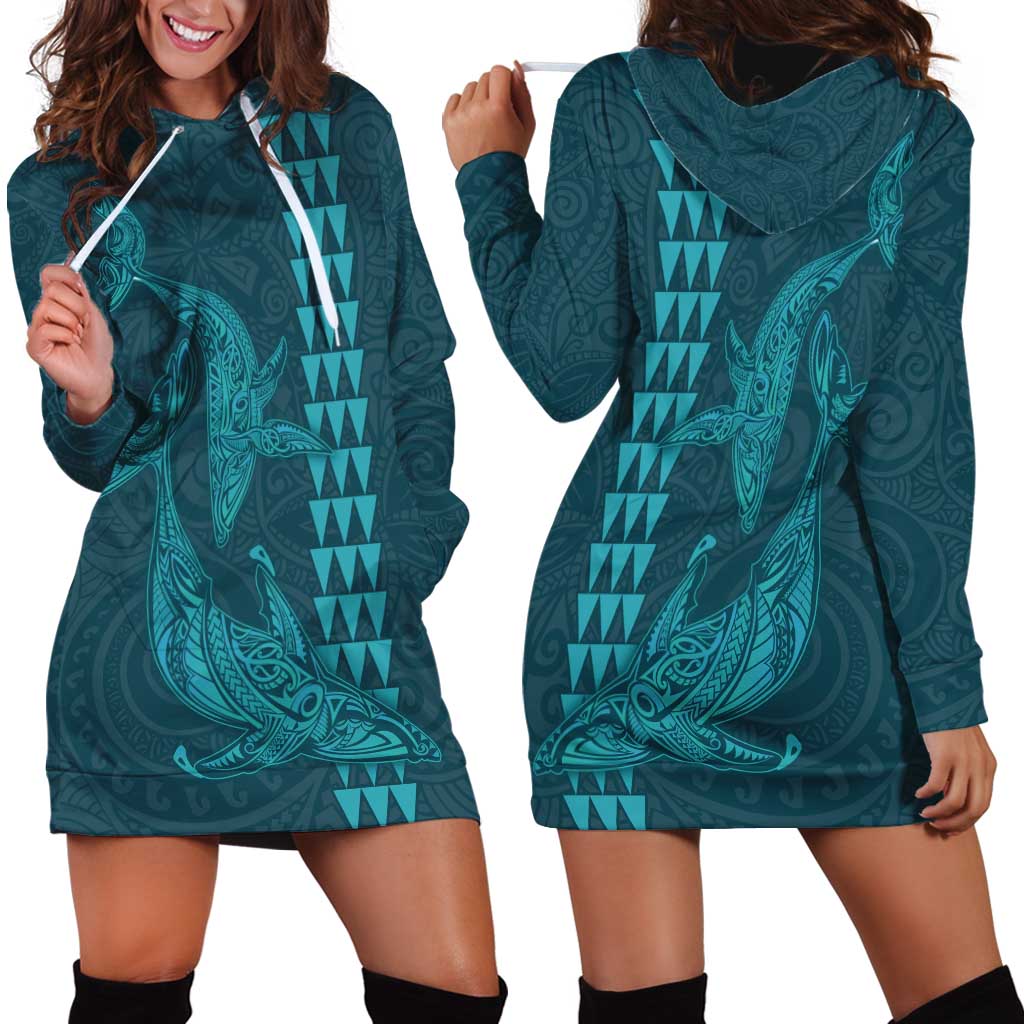 Aloha Hawaii Whale Kakau and Polynesian Tattoo Hoodie Dress Turquoise Color LT03 - Polynesian Pride