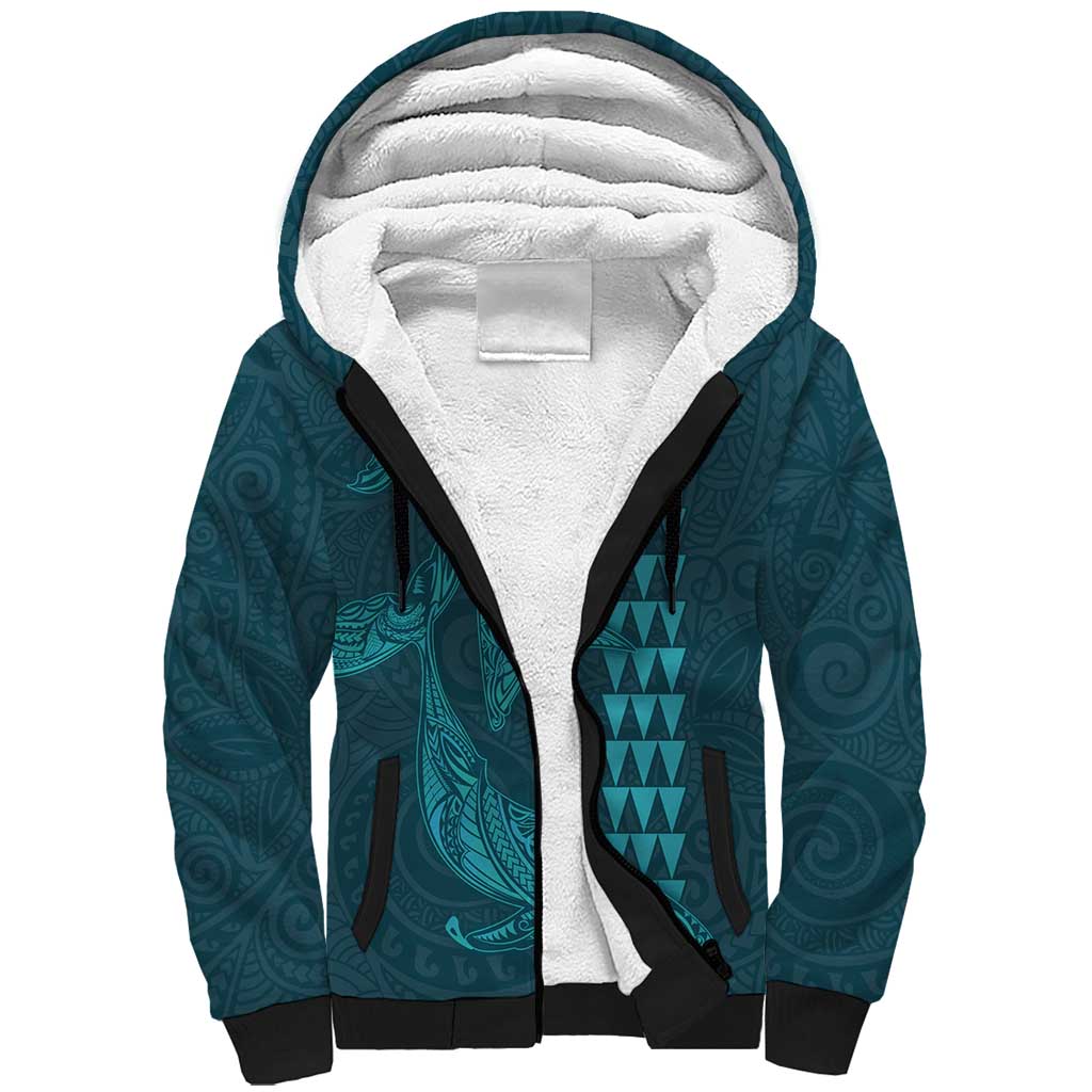 Aloha Hawaii Whale Kakau and Polynesian Tattoo Sherpa Hoodie Turquoise Color LT03 Unisex Turquoise - Polynesian Pride