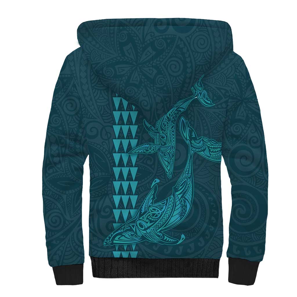 Aloha Hawaii Whale Kakau and Polynesian Tattoo Sherpa Hoodie Turquoise Color LT03 - Polynesian Pride