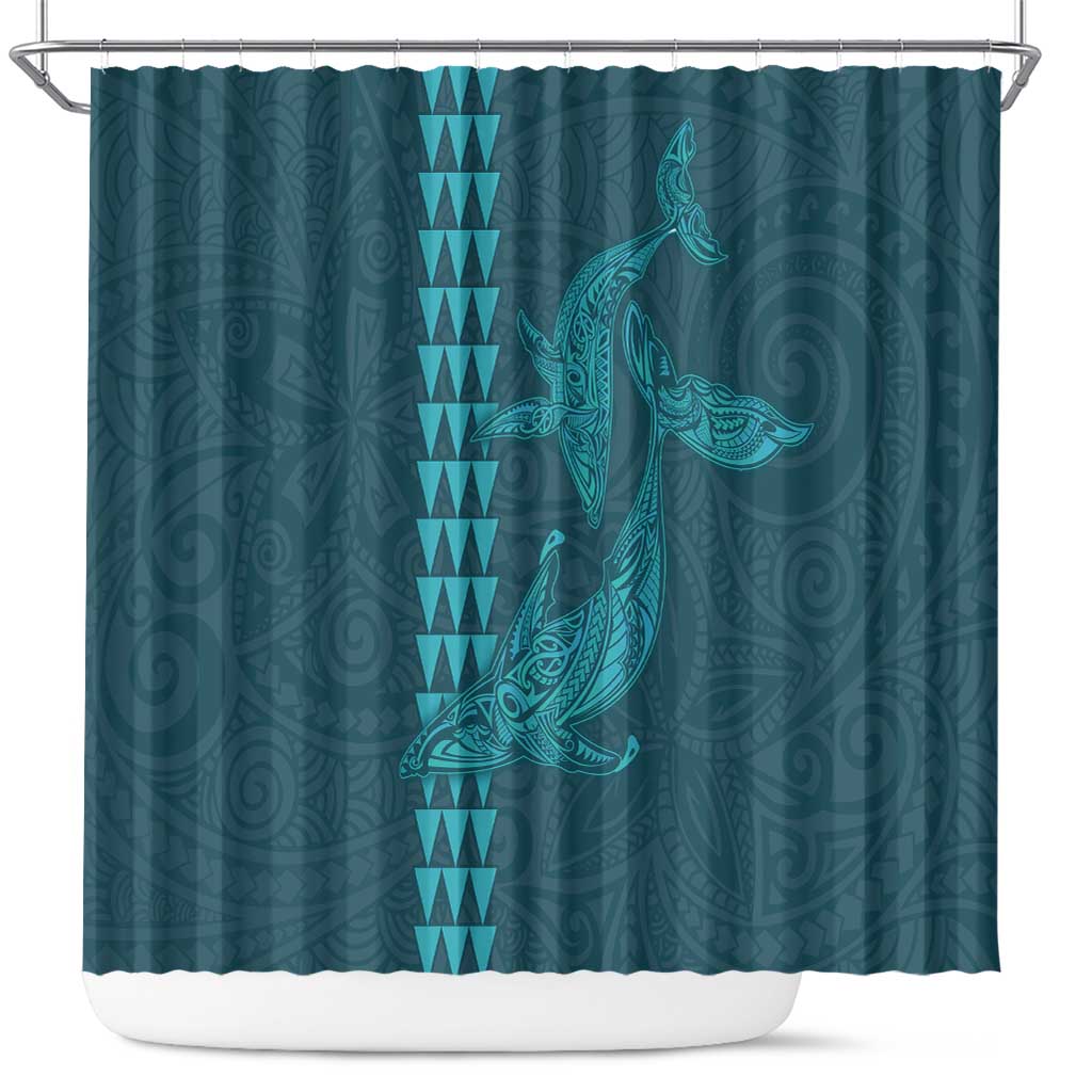 Aloha Hawaii Whale Kakau and Polynesian Tattoo Shower Curtain Turquoise Color LT03 Turquoise - Polynesian Pride