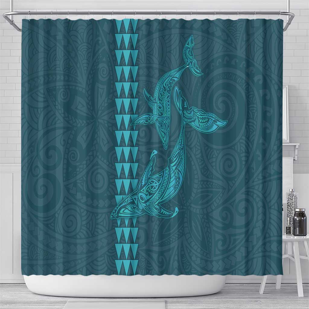 Aloha Hawaii Whale Kakau and Polynesian Tattoo Shower Curtain Turquoise Color LT03 - Polynesian Pride