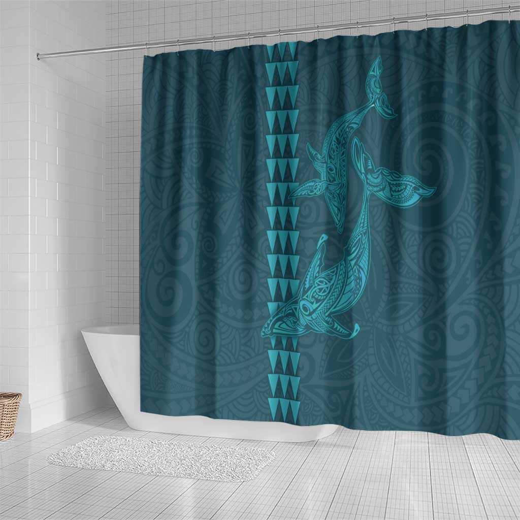 Aloha Hawaii Whale Kakau and Polynesian Tattoo Shower Curtain Turquoise Color LT03 - Polynesian Pride