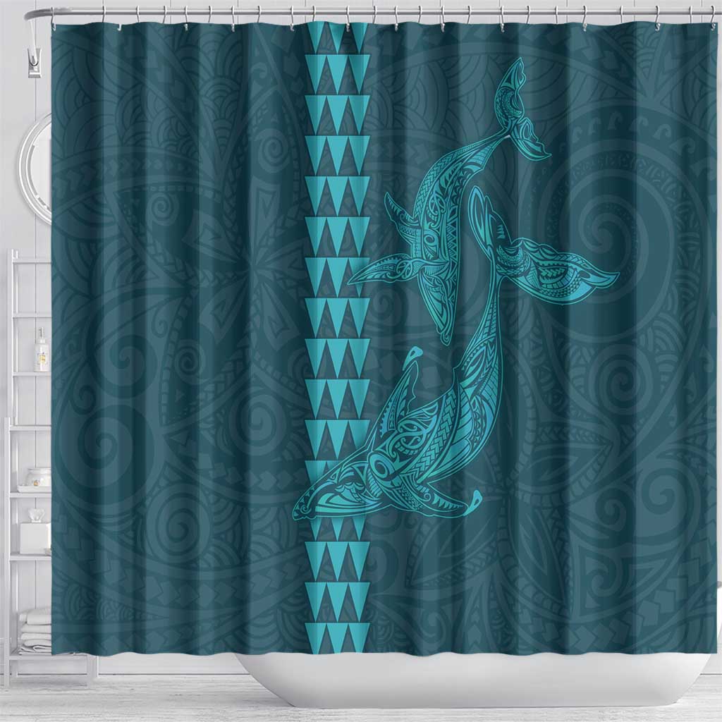 Aloha Hawaii Whale Kakau and Polynesian Tattoo Shower Curtain Turquoise Color LT03 - Polynesian Pride