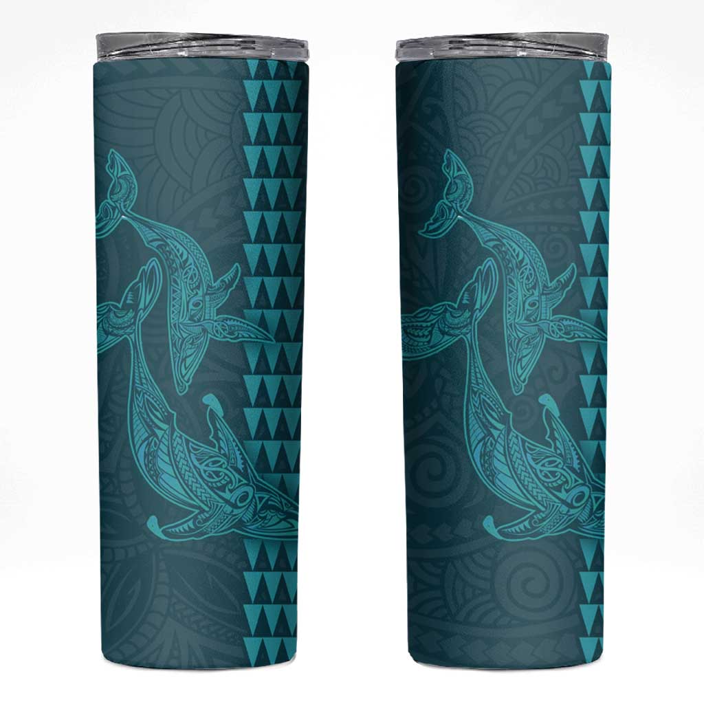 Aloha Hawaii Whale Kakau and Polynesian Tattoo Skinny Tumbler Turquoise Color LT03 Turquoise - Polynesian Pride